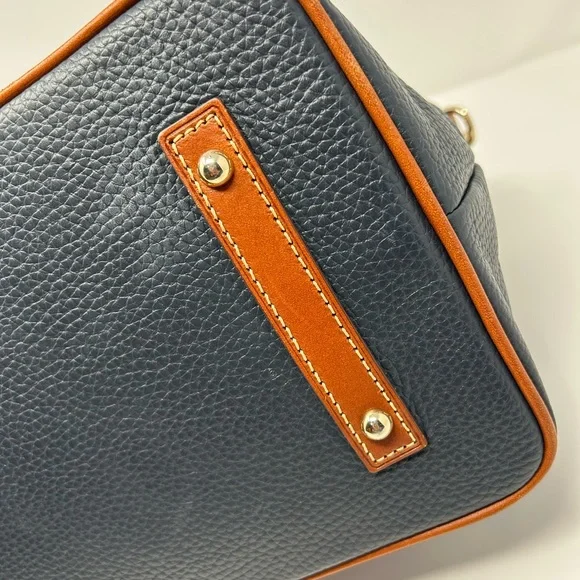 Dooney & Bourke Pebble Grain Zip Zip Satchel Navy & Tan Leather Purse - Picture 9 of 13